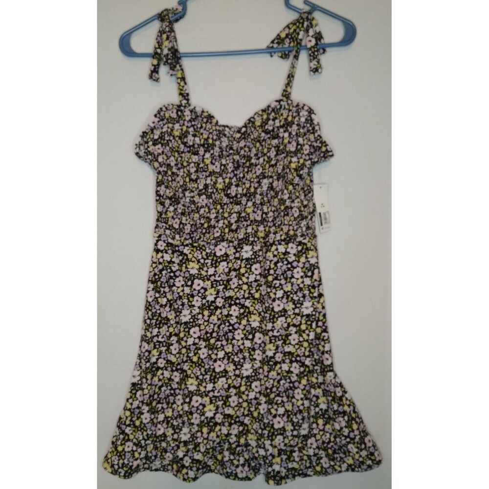 No Boundaries Floral Women's Dress M (7-9) Smocked Bodycon Black, Pink & Yellow